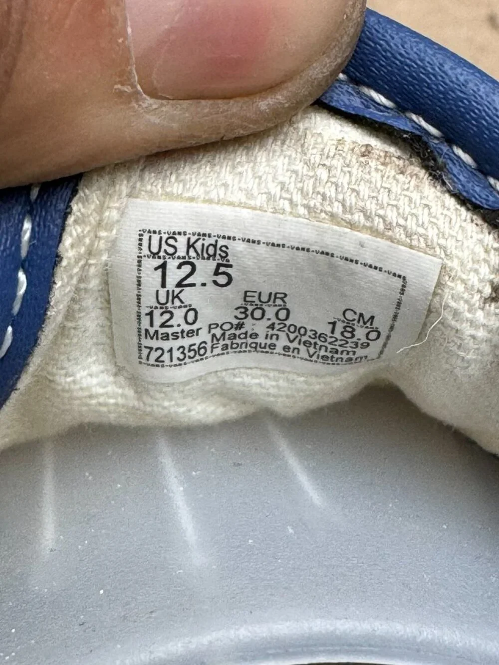 Kids' Vans Blue Canvas Hook and Loop Sneakers Size 12.5 Damage